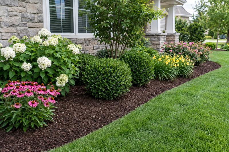 Clean landscape bed with mulch